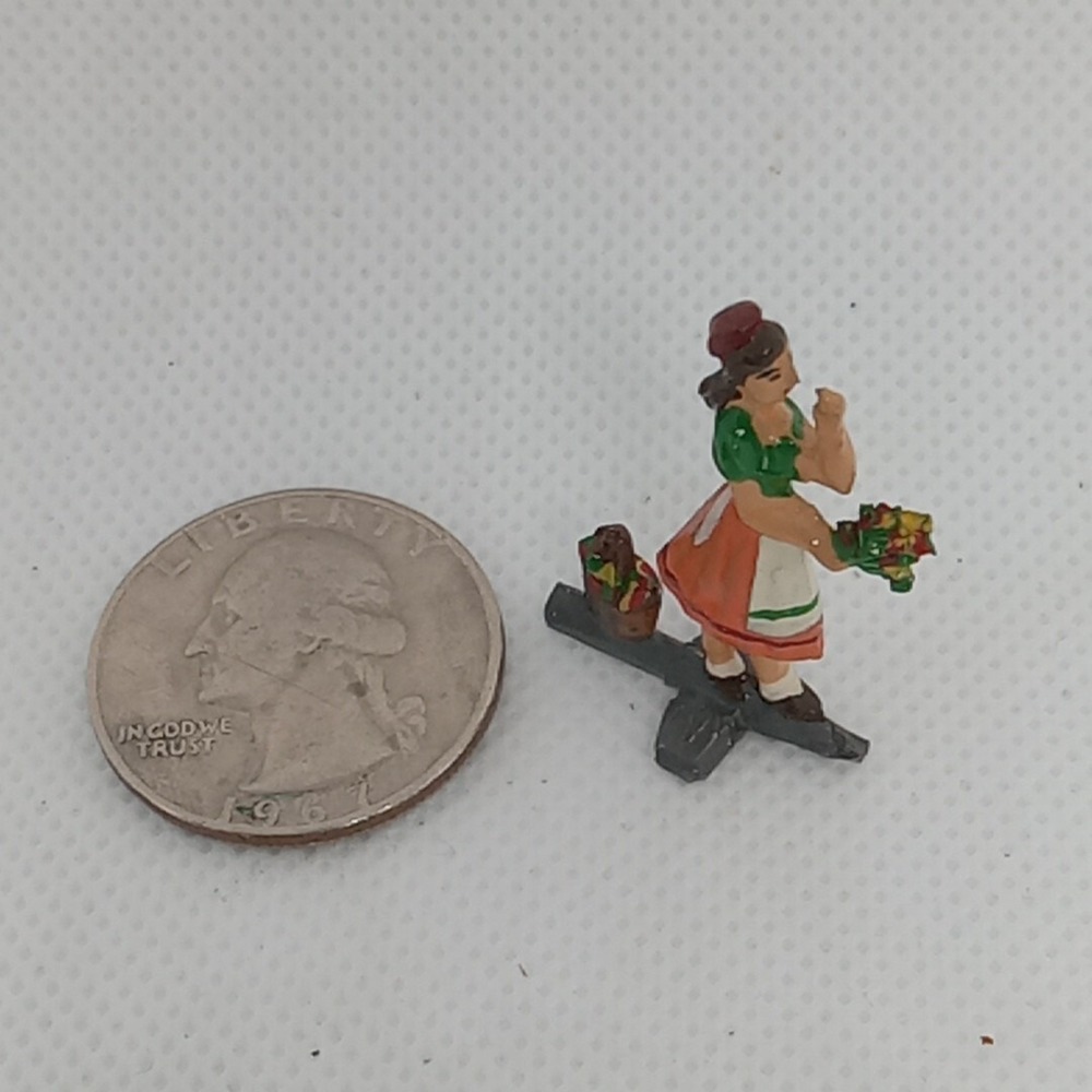 Vintage Lady Woman With Flowers Hand Cast Metal Miniature Figurine USA